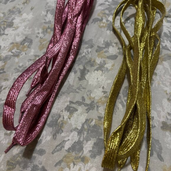 (2) Pairs Glitter Colored Gold Pink Sparkle 42 Inch Shoe Laces Flat - Picture 2 of 2
